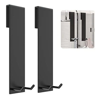 Shower Door Hook, Extended Length Frameless Shower Door Hook (7 Inches), Heavy-Duty Bathrobe Towel Stainless Steel Hook, No Drilling or Adhesive Required, 2-Pack, Black - color: Black-SXJ