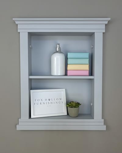 14x18 Elliot Craftsman Recessed Wood Wall Niche, Open Medicine Cabinet Replacement, in The Wall Bathroom Cabinet Insert Shelves, Made in North America, NO MDF, Plain, Light Gray - color: Light Gray Plain
