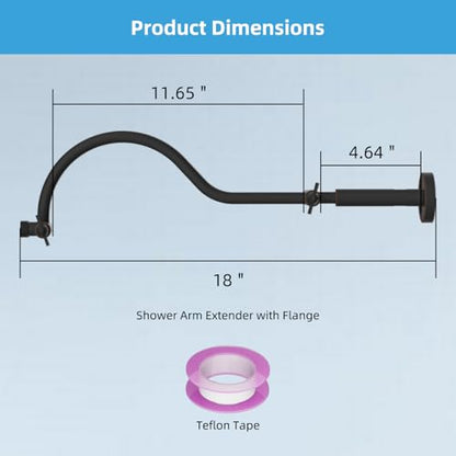 Hibbent All Metal Upgraded 18'' Shower Head Extension Arm, Shower Arm with Flange, Brass Flexible Height & Angle Adjustable Shower Extender with Lock Joint, Universal Connection, Oil Rubbed Bronze - color: Oil Rubbed Bronze