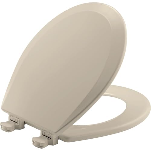 Bemis 500EC Durable Wood Toilet Seat with Easy Clean Hinges, Made in USA, Round, Almond - color: Almond, size: Round