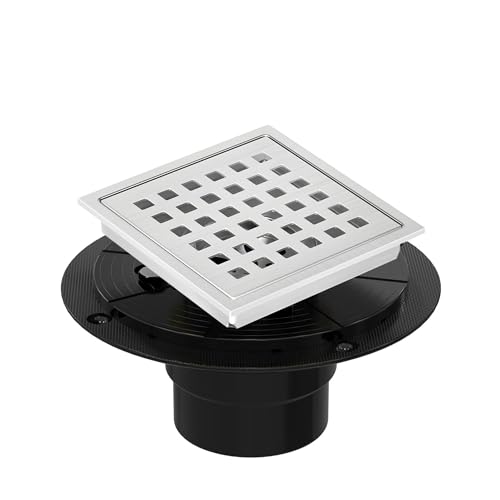 4 Inch Square Shower Floor Drain, Shower Drain Kit with Flange, Square Shower Drain, SUS 304 Stainless Steel Floor Drain,Silver - color: Silver, size: 4 Inch