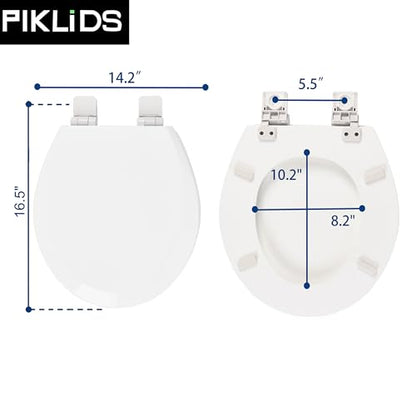 Toilet Seat, Slow Close, Soft Touch, Ultra-Smooth Matte Finish (No Orange-Peel Texture), Premium Moulded Wood, Quick Release, White, PIKLiDS (Round) - size: Round