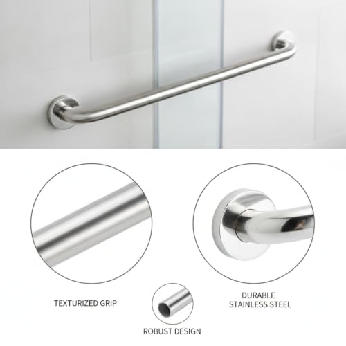 Stainless Steel Bathroom Grab Bar, Silver Textured Grip Handrail for Shower and Bathtub, Durable Wall Mount Rail - size: 11.81 x 1.26 x 2.95 in