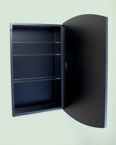 16x26 Harper Crescent Metal Framed Rectangle Recessed Bathroom Medicine Cabinet, Arced Mirror, 14x24 in-Wall Opening, Adjustable Glass Shelves, Magnet Close, Black - color: Black, size: 16x26