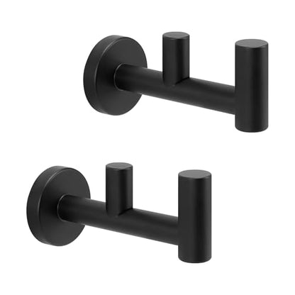 NearMoon Bathroom Double Towel Hook- SUS304 Stainless Steel Robe Towel Holder, Heavy Duty Double Coat Hook for Bathroom Livingroom Kitchen Wall Mounted (Matte Black-F, 2 Pack) - style: Matte Black-F