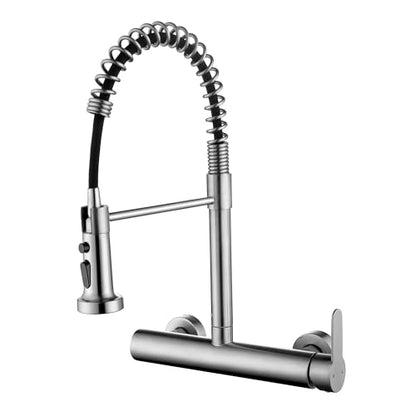 Wall Mount Faucet 8"" Center, High Arc Kitchen Sink Tap, Grifos De Cocina | 304 Stainless Steel Constructed, Pull Down Sprayer, Brushed Nickel, Rotatable, 3-Function Sprayer - color: Style B, Right Handle