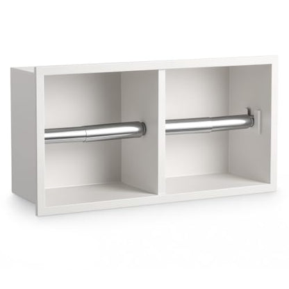 Recessed Dual Roll Toilet Paper Holder 304 Stainless Steel Hidden in-wall with Storage Durable Tissue Roll Holder Heavy Duty Space Saving Design for Modern Bathrooms and Remodel (White) - color: White
