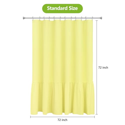 Seenus Bright Yellow Ruffle Shower Curtain with Waterproof TPU Backed, Soft Microfiber French Country Ruched Shower Curtain, 72 x 72 Inch Bathroom 2 in 1 Washable Fabric Shower Curtain with TPU Lining - color: Ruffled - Yellow, size: 72"W x 72"L (Pack of
