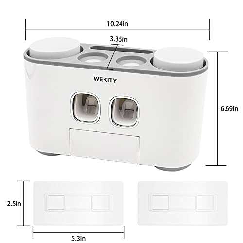 Toothbrush Holder Wall Mounted, WEKITY Multi-Functional Toothbrush and Toothpaste Dispenser for Bathroom, with 5 Toothbrush Slots, 2 Toothpaste Squeezers and 4 Cups(Grey) - color: Grey