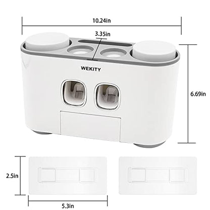 Toothbrush Holder Wall Mounted, WEKITY Multi-Functional Toothbrush and Toothpaste Dispenser for Bathroom, with 5 Toothbrush Slots, 2 Toothpaste Squeezers and 4 Cups(Grey) - color: Grey