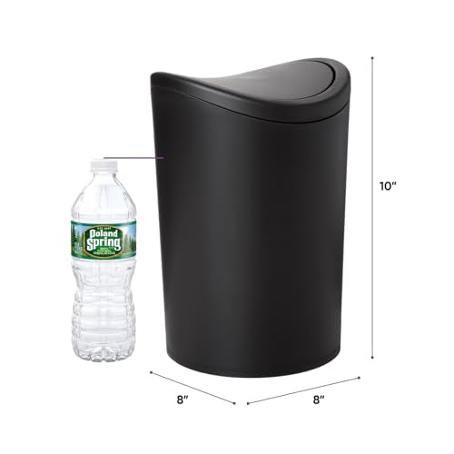 Superio Small Bathroom Trash Can with Lid, Modern Matte Black Mini Waste Bin with Swing Lid (1 1/2 Gallon, 6 Liter) Plastic Garbage Can for Kitchen, Bathroom, Bedroom, Office, Under Desk (1) - color: Black