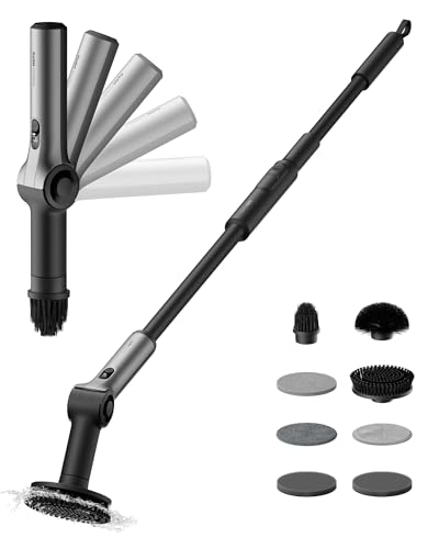 HOTO Flexi™ Cordless Electric Spin Scrubber, for Bathtub, Bathroom, Tile | Adjustable Angle, Extendable Handle, Smart Display, IPX7 Waterproof, Powerful Cleaning Scrubber with 8 Brush Heads