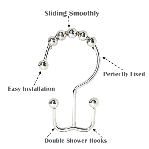 Shower Curtain Hooks 12 Pack, Double Glide Rings for Bathroom Curtain, Rust-Resistant, Chrome - color: Chrome