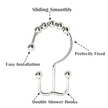 Shower Curtain Hooks 12 Pack, Double Glide Rings for Bathroom Curtain, Rust-Resistant, Chrome - color: Chrome