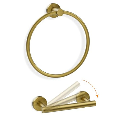Toilet Paper Holder and Hand Towel Ring Bathroom Set | Brushed Gold,Stainless Steel,Wall Mount,Bathroom Accessories,Hand Towel Ring and Toilet Paper Holder Set,Easy to install - color: Brushed Gold