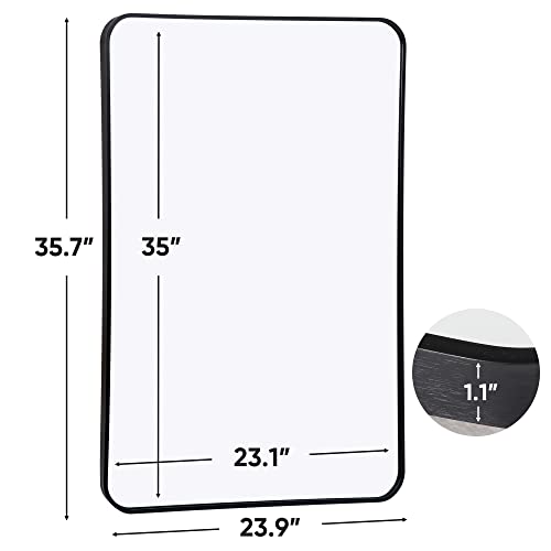 ZenStyle Black Metal Framed Rectangular Wall Mirror 24" x 36" Bathroom Mirror with Peaked Trim for Entryways, Living Rooms, Bathrooms - size: 36"L x 24"W