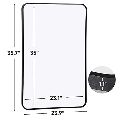 ZenStyle Black Metal Framed Rectangular Wall Mirror 24" x 36" Bathroom Mirror with Peaked Trim for Entryways, Living Rooms, Bathrooms - size: 36"L x 24"W