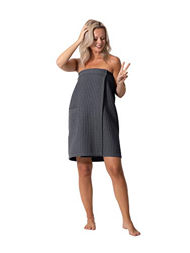 Robe Direct Quick Dry, Lightweight Waffle Spa/Bath Wrap with Adjustable Closure & Elastic Top - color: Dark Gray, size: XX-Large