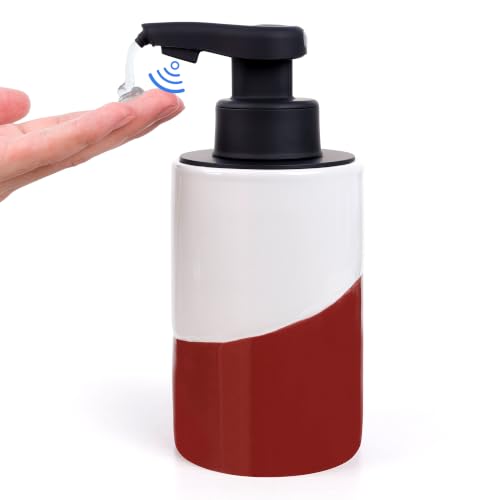BosilunLife Automatic Soap Dispenser Ceramic Hand Free Soap Dispenser with Waterproof Pump Rechargeable Smart Electric Soap Lotion Dispenser Touchless for Kitchen Bathroom (White-Red, Liquid Pump) - color: White-red(liquid)