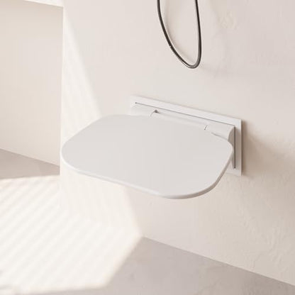 Folding Shower Seat Wall Mounted Shower Chair 15.7" with Embed CS Seat Bracket Bistable Structure Aluminum Base 440lb Load Capacity for Bathroom Remodel, White - size: White