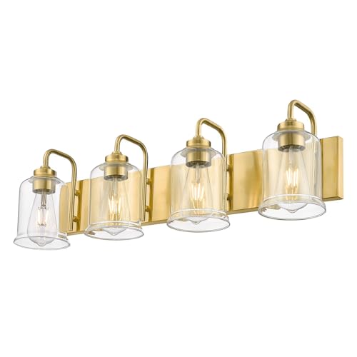 zeyu 4-Light Brushed Gold Vanity Light, Modern Wall Sconces for Mirror Kitchen Bedroom, Bathroom Wall Lights with Clear Glass Shade, ZSL72B-4W BG - color: Gold, size: 4-Light