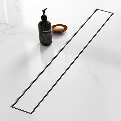 32 Inch Linear Shower Drain with Tile Insert Grate, Brushed | 304 Stainless Steel, Rectangle Tile Floor Drain for Bathroom, with Hair Strainer, Adjustable Feet, cUPC Certified - size: 32 inch