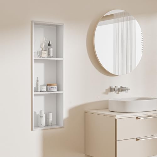 No Tile Needed Shower Niche - 304 Stainless Steel Niche Shower with 3- Tier Shelves Recessed Wall Niches for Bathroom Storage (White, 36 X 12 X 4.13 Inches, 3) - color: White