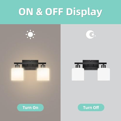 SILAMPDI 2-Light Bathroom Lighting Fixtures, Black Modern Vanity Lights Wall Lamp with Milky White Glass Shades for Mirror Kitchen Living Room Hallway Cabinet Porch, Bulbs Not Included - color: Black-2Light