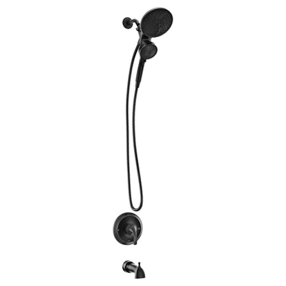 Moen Engage Magnetix Matte Black Multi-Function Handshower and Rainfall Shower Head Trim Combo with Shower Handle, Tub Spout, Metal Hose, and Valve, 82304BL - color: Matte Black