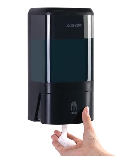 AIKE Wall Mount Foaming Soap Dispenser for Bathrooms,40 oz AK1007F,Black | Screw Wall Mount Install Design for Space-Saving,Transparent Pot with Key and Large Capacity for Commercial Bathroom,AK1007F
