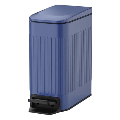 TIPGO Slim Bathroom Trash Can with Lid Soft Close, Step Pedal, 6 Liter / 1.6 Gallon Stainless Steel Trash Bin, Small Garbage Cans for Bedroom, Office, Kitchen (Blue) - color: Blue