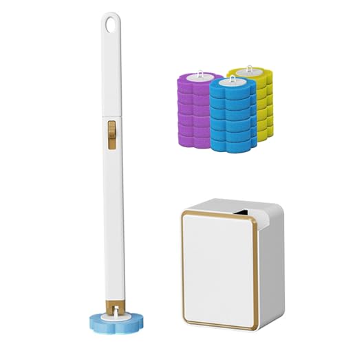 Disposable Toilet Cleaning System Disposable Toilet Brush with 18 Wand Refills Bowl Cleaner Wands ＆ Scrubber Refill Heads Wall Hanging Cleaning System