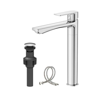 BELZ Chrome Bathroom Faucet, Tall Single Hole Vessel Sink Faucet 11.7'' | Lead-free, Anti-peeling PVD Chrome Finish, Modern Single Handle Design with Pop-Up Drain & Hoses for Bathroom RV Sink Vanity - color: Chrome
