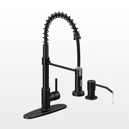 Oil Rubbed Bronze Single Handle Kitchen Faucet Set with Pull Down Sprayer and Soap Dispenser, 17-inch Tall - color: F-Oil Rubbed Bronze, style: Contemporary