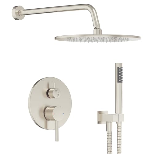 Gabrylly Shower System, 10" Wall Mounted Shower Faucet Set, Brushed Nickel | Rain Shower Head with Handheld Spray Combo, All Metal Rainfall Shower Head Complete Set Shower Mixer Valve for Bathroom - color: Nickel