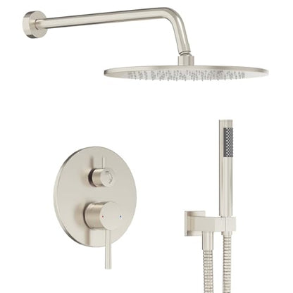 Gabrylly Shower System, 10" Wall Mounted Shower Faucet Set, Brushed Nickel | Rain Shower Head with Handheld Spray Combo, All Metal Rainfall Shower Head Complete Set Shower Mixer Valve for Bathroom - color: Nickel