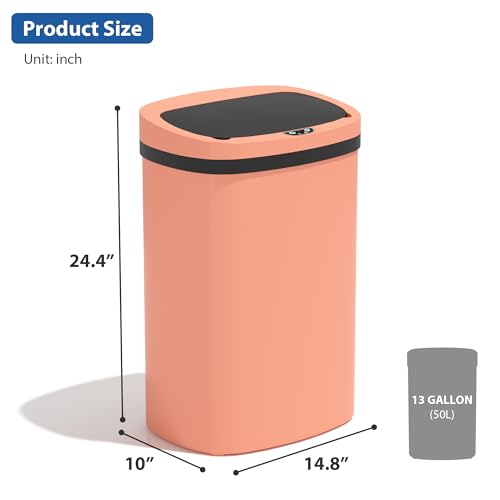 13 Gallon/50 L Kitchen Trash Can with Lid, Garbage Can with Touch-Free Lid, Cute Automatic Trash Can Bathroom Trash Bin, Motion Sensor Waterproof Trash Bin - color: Pink, size: 1 Trash Can