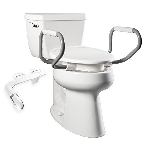 Bemis Assurance 3" Raised Toilet Seat with Handles and Bidet Attachment, Therapist Preferred for Safety, Secure Hinges, Clean Shield Guard, Elongated, White - size: Elongated, style: Raised Seat with Handles & Bidet