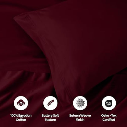 Superior Egyptian Cotton 4 Piece Sheet Set, Luxury 1000 Thread Count, Eco-Friendly, Sustainable Sheets, Ultra-Soft Basics, Solid, Deep Pocket Fitted Sheet, Flat Sheet, Pillowcases, Queen, Burgundy - color: Burgundy, size: Queen