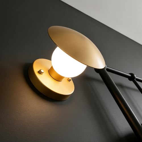 Modern Gold Mushroom Wall Sconces, Globe Spherical Wall Lamp | Mid Century, Small Brass Vanity, Single Ball Lights Fixture, Contemporary Milk Glass - color: Gold, size: 1 Heads