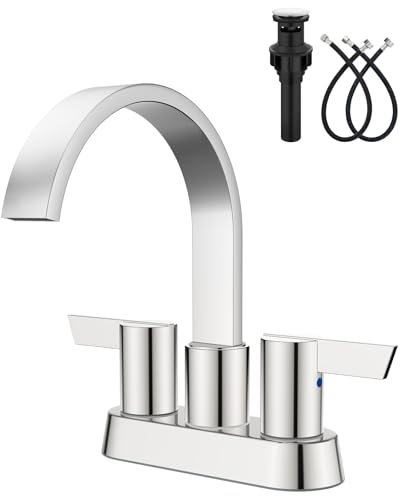 Polish Chrome Bathroom Faucet,4 Inch Centerset 2-Handle Waterfall | Includes Pop-Up Drain,24-Inch Supply Lines,Mounting Hardware,SUS304 Stainless Steel Construction,And A 360° Swivel Spout - color: Polish Chrome