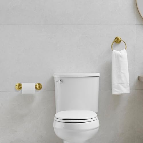RUMOSE Pivoting Toilet Paper Holder and Hand Towel Ring, Brushed Gold | Wall Mount, Bathroom Hardware Accessories 2 PCS Set, Toilet Tissue Roll Holder & Towel Hanger, Rustproof, Stainless Steel - color: Brushed Gold