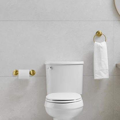RUMOSE Pivoting Toilet Paper Holder and Hand Towel Ring, Brushed Gold | Wall Mount, Bathroom Hardware Accessories 2 PCS Set, Toilet Tissue Roll Holder & Towel Hanger, Rustproof, Stainless Steel - color: Brushed Gold