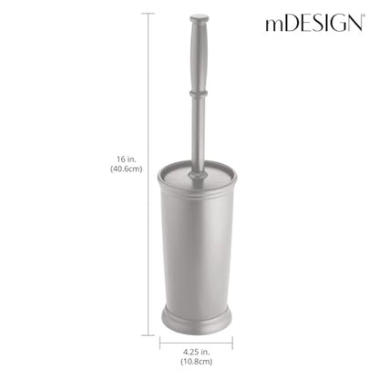 mDesign Compact Freestanding Plastic Toilet Bowl Brush and Holder for Bathroom Storage and Organization - Space Saving, Sturdy, Deep Cleaning, Covered Brush - Silver - color: Silver