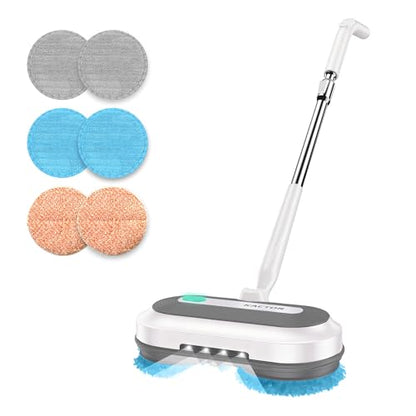 Cordless Electric Spin Mop with Spray and LED Headlight | Self-propelled dual-spin cleaning, 30-50 min runtime, 290 ml spray tank and 6 washable pads for sealed hard floors