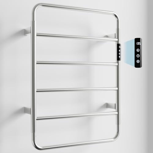 Towel Warmer, Stainless Steel Heated Towel Racks for Bathroom, 6 Bars Wall Mounted Towel Heater with Intelligent Touch Screen Timer & Temperature Adjustment, Plug-in/Hard-Wired, Brushed Nickel - color: Brushed Nickel, size: 6-Bar