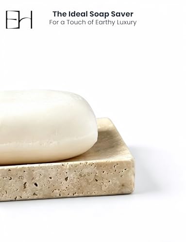 Marble Soap Dish for Shower | Real Marble Beige Travertine, Non-Slip Feet, Stone Bar Soap Saver, Holder Container for Bathroom Accessories Rectangular - size: Beige Travertine