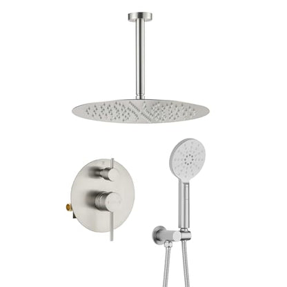 Circular Ceiling Mounted Shower System with 2-Function Faucet Set | Solid Brass Pressure Balanced Valve | Anti-Scald Design for Reliable Water Temperature Control (Brushed Nickel Finish, KSF408) - color: Brushed Nickel