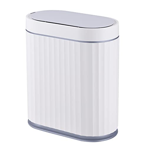 ELPHECO Bathroom Trash Can with Lid, 2 Gallon, Motion Sensor, White Grey | Automatic Garbage Can, Slim Plastic Wastebasket, Smart Trash Bin for Bedroom, Bathroom and Office - color: White Grey