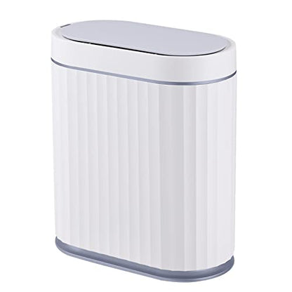 ELPHECO Bathroom Trash Can with Lid, 2 Gallon, Motion Sensor, White Grey | Automatic Garbage Can, Slim Plastic Wastebasket, Smart Trash Bin for Bedroom, Bathroom and Office - color: White Grey